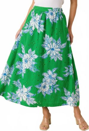 Entro Floral Midi Skirt In Green