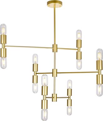 CWI Lighting Hand Crank 12 Light Chandelier With Medallion Gold Finish