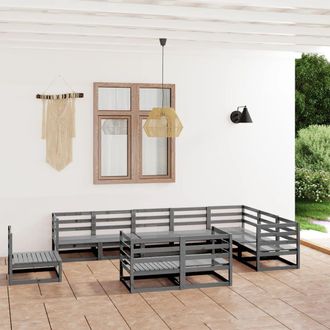 vidaXL Muebles De Jard&iacute;n 10 Piezas Gris Madera De Pino Maciza Vidaxl