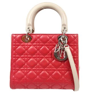 Dior Bicolor Lady Dior Bag Cannage Quilt Lambskin Pink Leather Handbag (Pre-Owned)