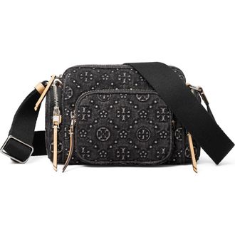Tory Burch T Monogram Denim Pocket Crossbody Bag in Black at Nordstrom