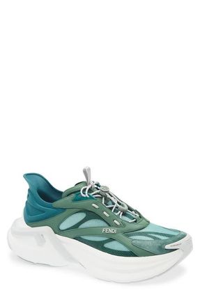 Fendi F-Light Mixed Media Sneaker in Oil Jungle Green Pino at Nordstrom, Size 10Us
