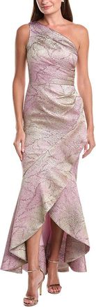 Teri Jon by Rickie Freeman Teri Jon By Rickie Freeman Metallic Jacquard Leaf Pattern High-Low Dress