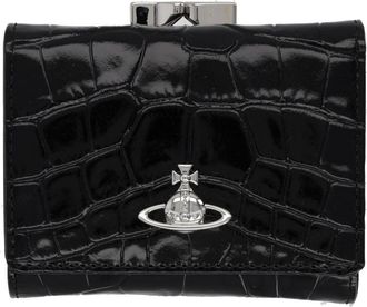 Vivienne Westwood Crocodile-Embossed Black Calfskin Wallet With Silver Emblem