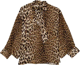 Roberto Cavalli Leopard-Print Silk Blouse, Brand Size 40 ( US Size 6 )