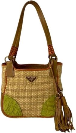 Prada Pre-owned Shoulder Bags, female, Beige, Size: ONE SIZE Pre-owned Raffia prada-bags