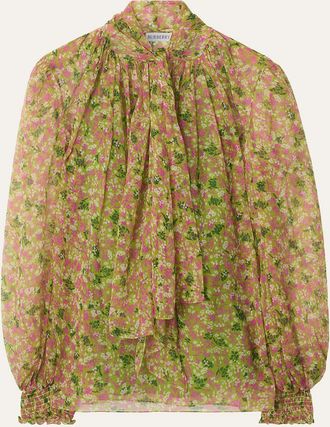 Burberry Lila Floral Silk Scarf-Tie Blouse
