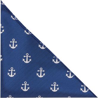 King & Priory Anchor Navy Blue Herringbone Embroidered Pocket Square Handkerchief