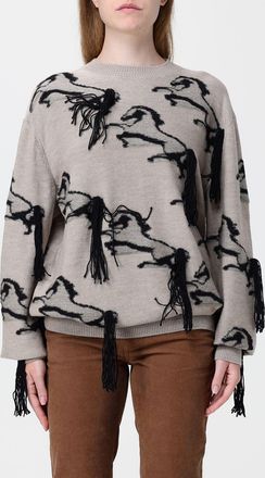 Stella McCartney Maglia girocollo in lana vergine con frange e ricamo