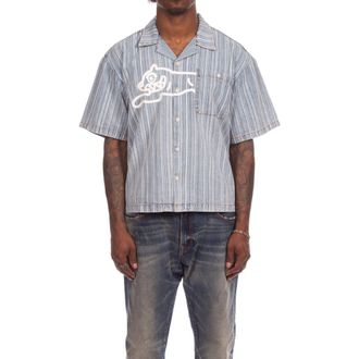 Icecream Float Running Dog Denim Graphic Camp Shirt in Blue Stripe at Nordstrom, Size Xx-Large