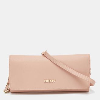 DKNY Dkny Pink Saffiano Leather Flap Wallet On Chain