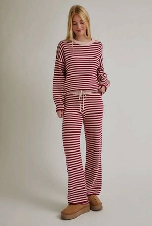 Le Lis Blanc Deux Striped Knit Matching Set In Burgundy Pattern