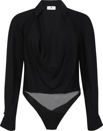 Elisabetta Franchi Bodysuit in Viscose Georgette - Dames - Bodies - Zwart - M - Organza - Tops