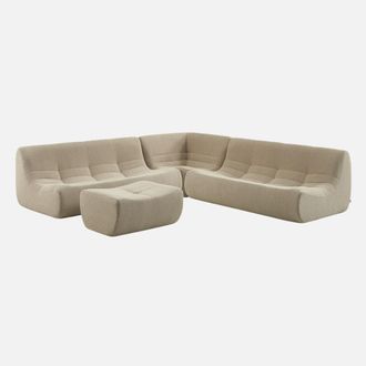 Sweeek Sof&aacute; Esquinero Modular Con Reposapi&eacute;s De Borreguito Texturizada, 7 Plazas