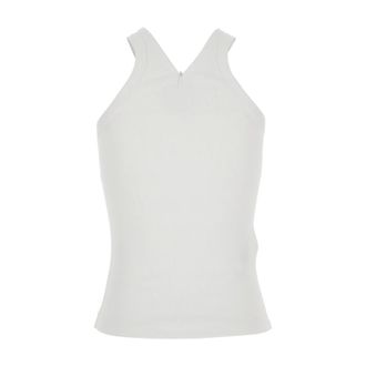 Pinko Sleeveless Tops, female, White, Size: XS Curacao Tank Top with Ribbing
