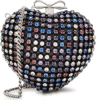 Self Portrait Heart Crystal-embellished Satin Clutch - Black - One Size