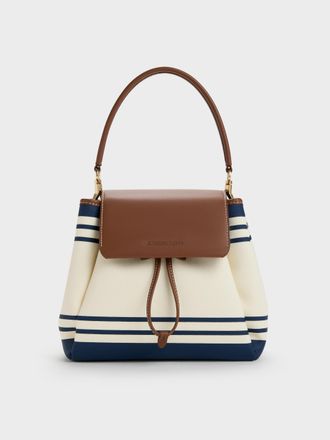 Charles & Keith Hanya Canvas Striped Top-Handle Backpack