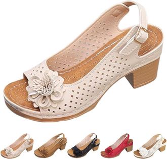 Generic Buckled Square Heel Sandals for Women,Dressy Peep Toe Slingback Chunky Low Heeled Wedge Shoes Dress Sandals (Apricot,7.5)