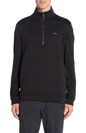 Moncler Cotton Fleece Half Zip Sweatshirt in Black at Nordstrom, Size Medium