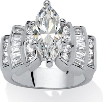 Palm Beach Jewelry 3.63 TCW Marquise-Cut Cubic Zirconia Silvertone Step Top Engagement Ring