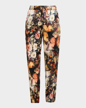Johnny Was Genora Tapered Floral-Print Jogger Pants