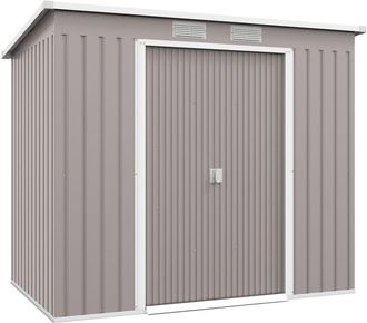 OUTSUNNY Caseta De Jard&iacute;n Exterior 2,42 M&sup2; 213x130x172 Cm Con Puerta Corredera Techo Inclinado Base Y 2 Ventanas Para Terraza Patio Gris Claro