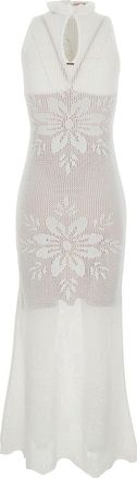 Twinset Womens Long Sleeveless Crew Neck Dress White Viscose