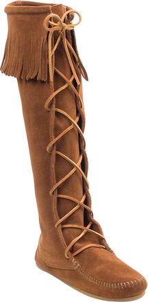 Minnetonka Womens Front Lace Hardsole Knee Hi Moccasin Boots, Brown (Brown), 6 UK