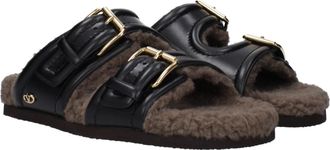 Valentino Garavani Womens Black Leather Slippers
