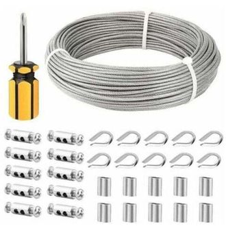 OEM Cable De Acero Inoxidable De 3 Mm, 50 M, Revestido, Con Abrazaderas/fundas Para Cable, Para Uso Dom&eacute;stico (tendedero/barandilla) -crezuo