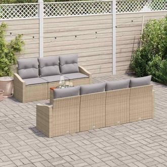 vidaXL Conjunto De Sof&aacute; De Jard&iacute;n Con Coj&iacute;n 8 Pcs Beige Polirat&aacute;n Vidaxl