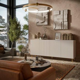 Dmora Aparador Londa, Aparador De Sal&oacute;n Con Cuatro Puertas Batientes, Elevado, 200x42 H82 Cm, Beige