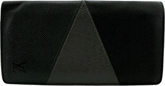 Louis Vuitton Black Gray Taiga Leather Long Wallet (Bi-Fold) (Pre-Owned)