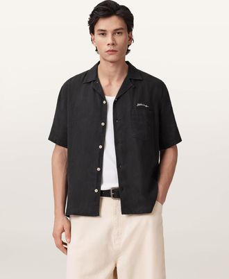 AllSaints Linen Wilder Embroidered Linen Shirt, Size: XXL