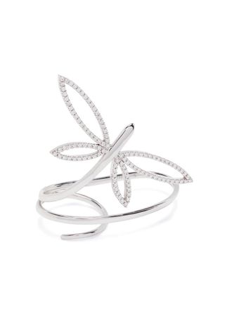 Anapsara 18kt witgouden ring met diamant en libelle patroon - Zilver