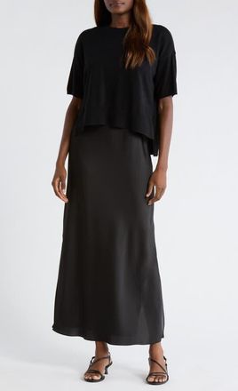 CeCe by Cynthia Steffe Dolman Sleeve Mixed Media Maxi Dress in Rich Black at Nordstrom, Size X-Large