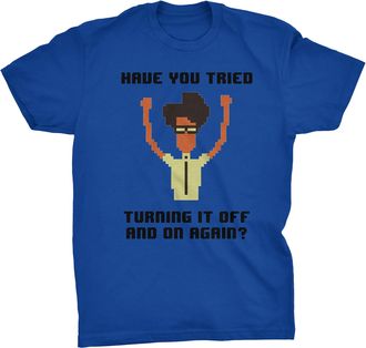 Generic Have You Tried Turning It Off and On Again Funny IT Crowd T-Shirt (Blue, L)