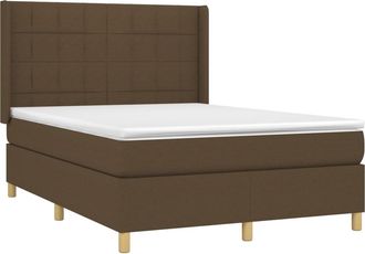 vidaXL Cama Box Spring Colch&oacute;n Luces Led Tela Marr&oacute;n Oscuro 140x190 Cm Vidaxl