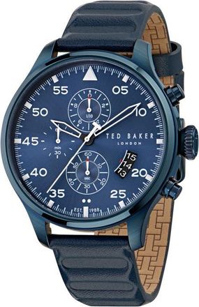 Ted Baker Fulmaar Chronograph Leather Strap Watch, 44mm in Blue at Nordstrom
