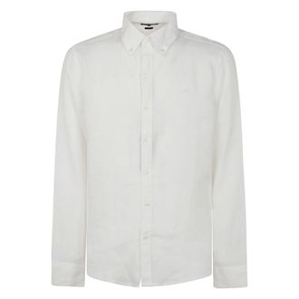 Michael Kors Overhemden, Heren, Wit, S, Linnen, Linnen Overhemd met Lange Mouwen