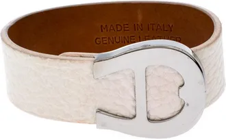 Aigner Silver Tone White Leather Cybill Wide Bracelet