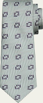 Giorgio Armani Mens Herringbone Circle Woven Silk Tie