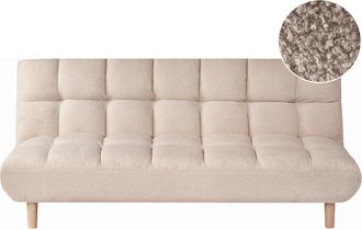 Beliani Sof&aacute; Cama De Boucl&eacute; Moderno Sin Reposabrazos 2 Plazas Con Respaldo Acolchado Y Asiento Capiton&eacute; Patas De Madera Beige Risor