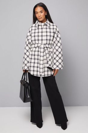 Wallis Womens Check Cape Coat - Monochrome Multi - Size 16 UK