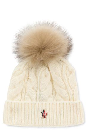 Moncler Off White Knitted Beanie Cap