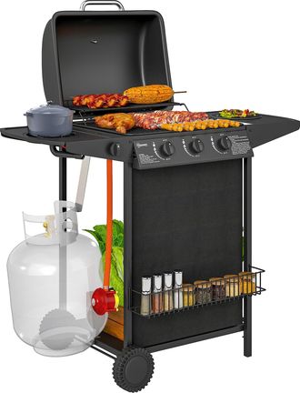 OUTSUNNY 4 Burner Gas Barbecue Grill Portable Gas BBQ Grill with Lid - Black | TJ Hughes