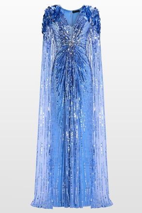 Jenny Packham Goldfinger Sequin-Embellished Maxi Dress in Cornflower Blue at Nordstrom, Size 10 Uk