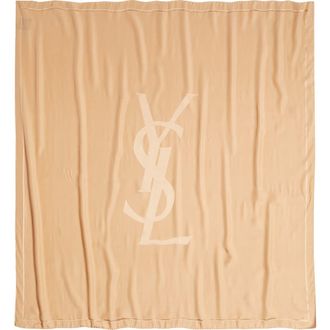 Saint Laurent Cassendre Logo Silk Square Scarf in Beige at Nordstrom