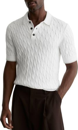 Reiss Denby Cable Knit Polo in White/Soft Grey at Nordstrom, Size Xx-Large