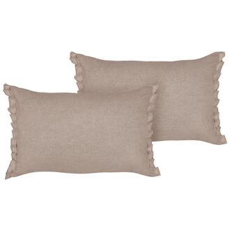 Beliani Conjunto De 2 Modernos Cojines Decorativos De Lino Con Volantes Y Lazos 30x45 Cm Marr&oacute;n Claro Sassafras